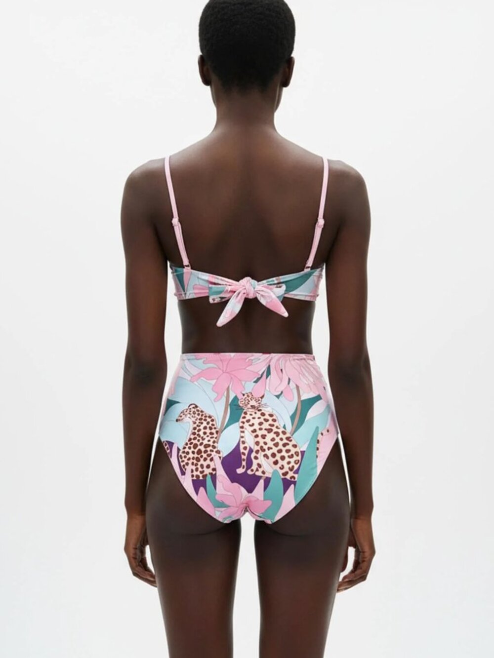 Women's Pink Floral High-Waist Bikini Set - Picture 2 of 5